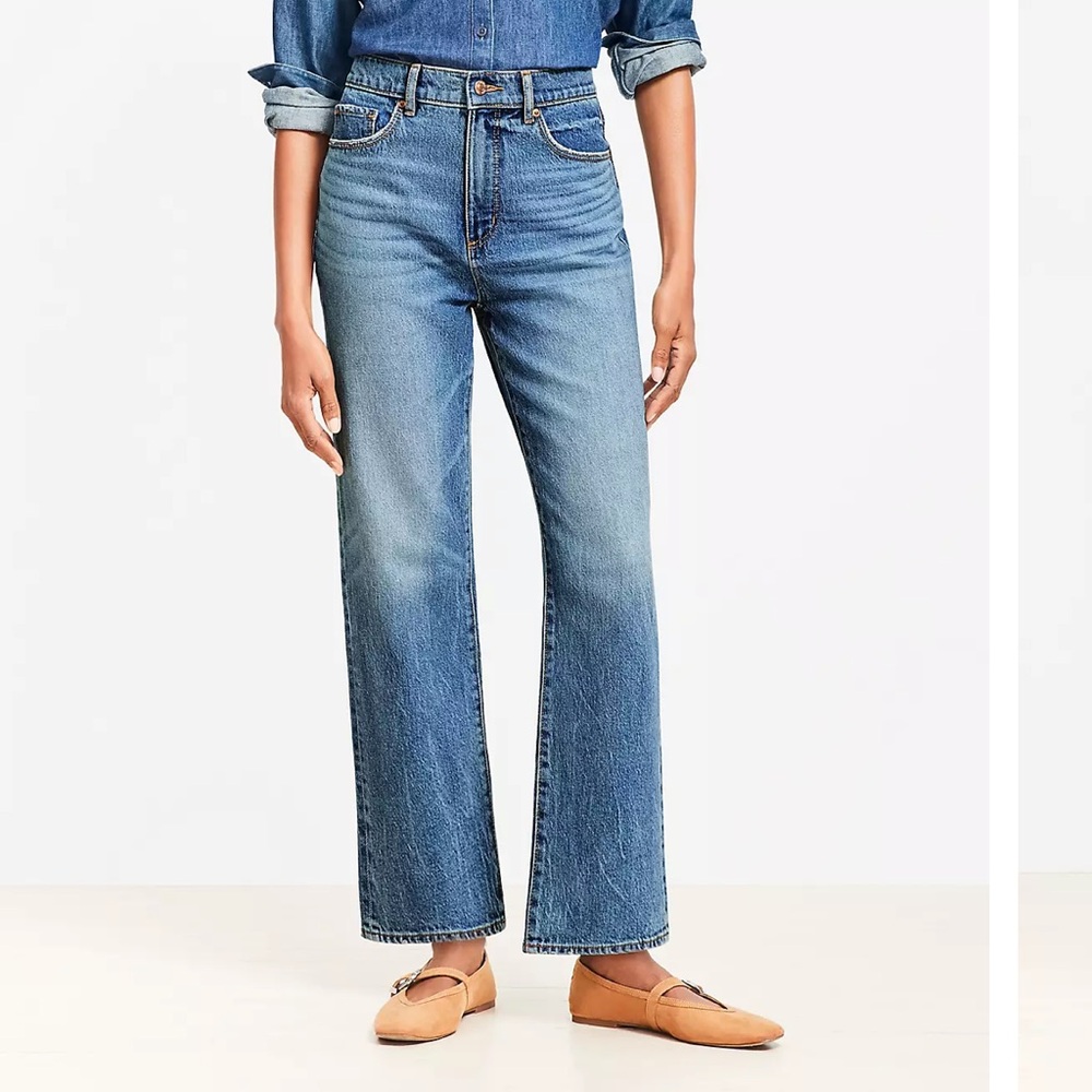 LOFT High Rise Straight Jeans in Authentic Vintage Mid Wash - Petite 31/12 NWT